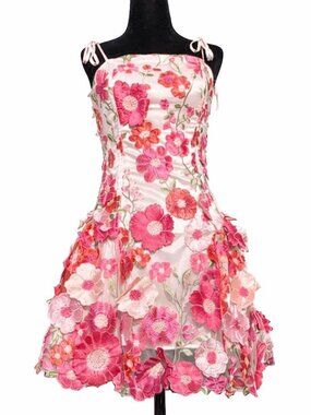 Sugar Thrillz Pink Spring Floral 3D Appliqué Festive Party Cocktail Dress Size S